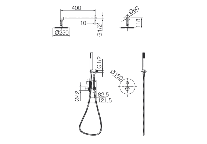 Ensemble de douche à encastrer Monza Imex croquis 10