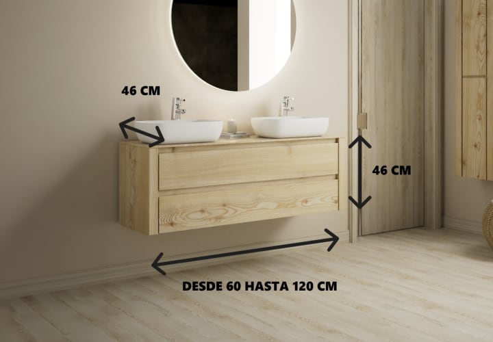 Meubles de salle de bains avec plan de toilette en bois massif Laponia Bruntec croquis 3