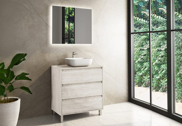 Meuble de salle de bains avec plan de toilette en bois Boston Bruntec principal 3