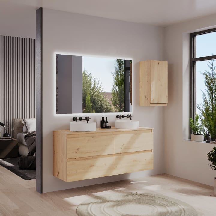 Meuble de salle de bains en bois avec plan de toilette Vilma Bruntec principal 1