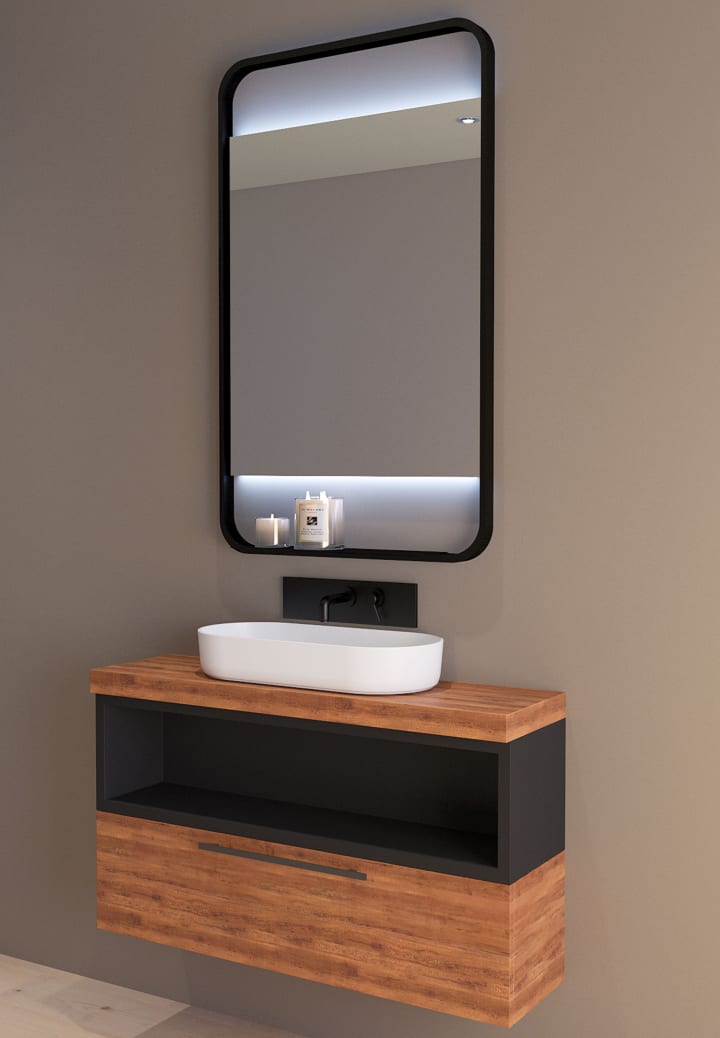 Miroir de salle de bain avec éclairage LED Sansa Bruntec environnement 4