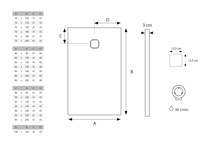 Receveur de douche Solid Surface Perseo Hidronatur croquis 3