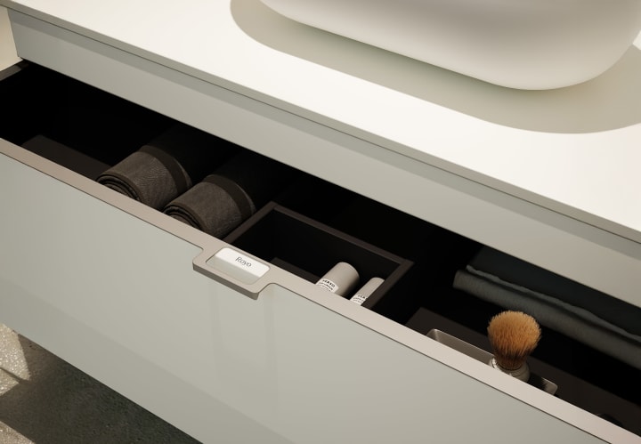 Meuble de salle de bains avec plan de toilette en bois Logika Royo détail 5