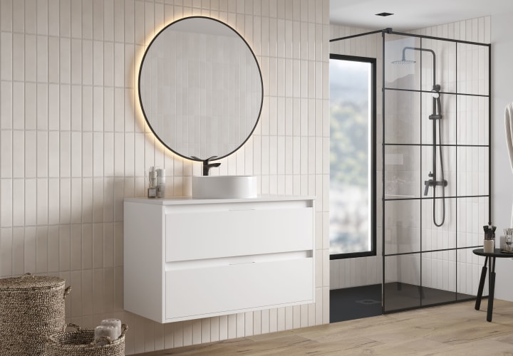 Meuble de salle de bains Artemisa Bruntec avec plan de toilette compacte Pierre blanche principal 5