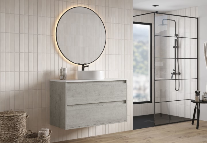 Meuble de salle de bains Artemisa Bruntec avec plan de toilette compacte Pierre blanche principal 2