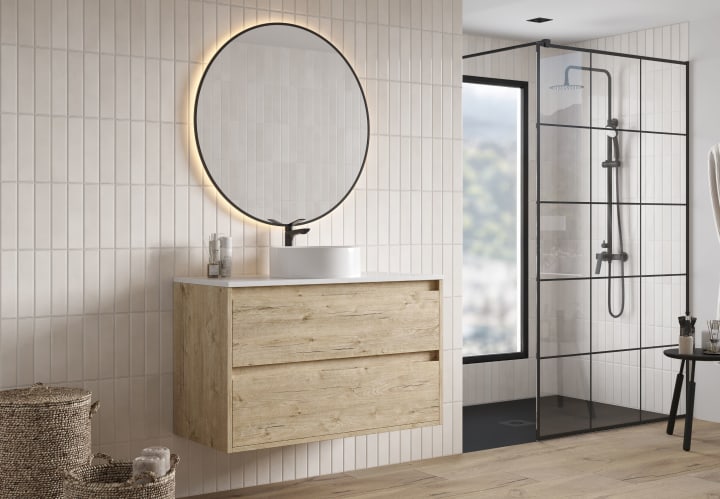 Meuble de salle de bains Artemisa Bruntec avec plan de toilette compacte Pierre blanche principal 1