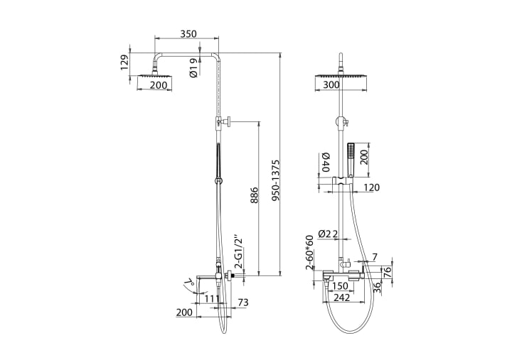 Ensemble de douche et baignoire Toscana Imex croquis 10