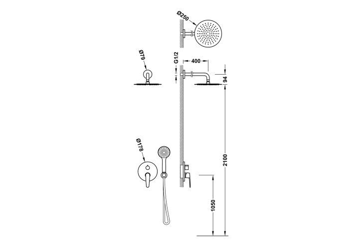 Ensembles de douche encastrables Flat Tres croquis 3