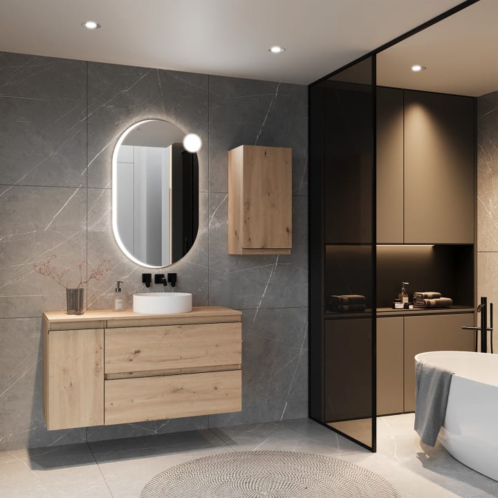 Meuble de salle de bains avec plan de toilette en bois Vilma Bruntec principal 1