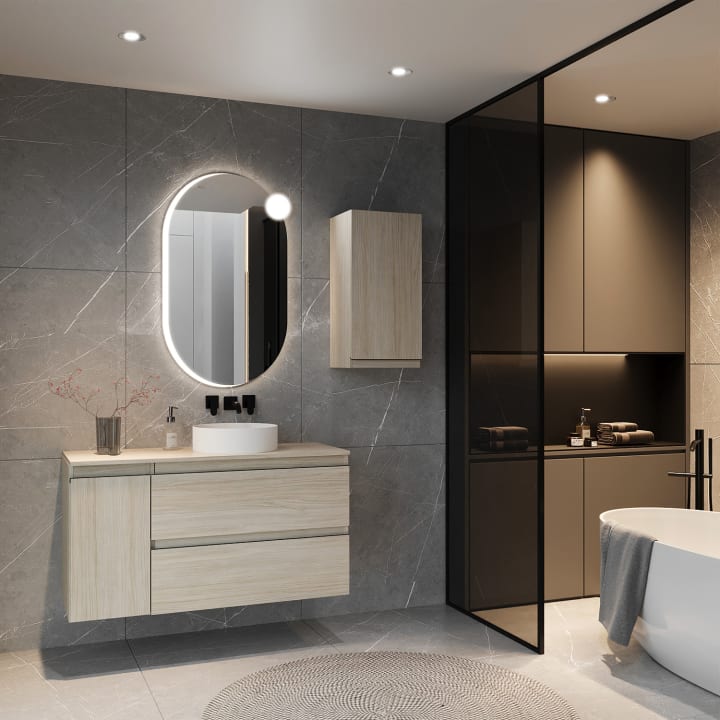 Meuble de salle de bains avec plan de toilette en bois Vilma Bruntec principal 3