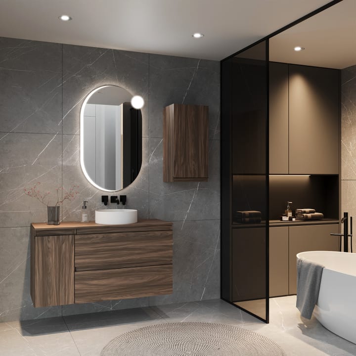 Meuble de salle de bains avec plan de toilette en bois Vilma Bruntec principal 2