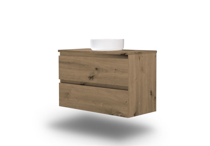Meuble de salle de bains en bois laminé avec plan de toilette en bois Vilma Bruntec principal 3