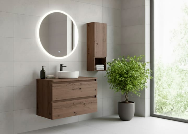 Meuble de salle de bains en bois laminé avec plan de toilette en bois Vilma Bruntec principal 4