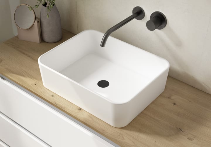 Meuble de salle de bains avec plan de toilette en chêne hydrofuge Box Viso détail 1