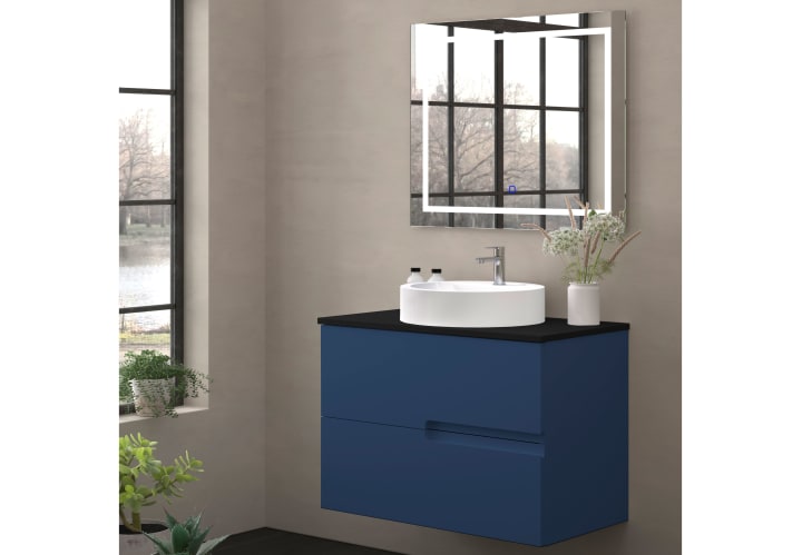 Meuble de salle de bains avec plan de toilette en pierre compacte noire Lia Bruntec principal 7
