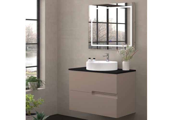 Meuble de salle de bains avec plan de toilette en pierre compacte noire Lia Bruntec principal 4