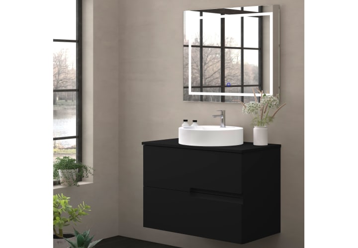 Meuble de salle de bains avec plan de toilette en pierre compacte noire Lia Bruntec principal 2