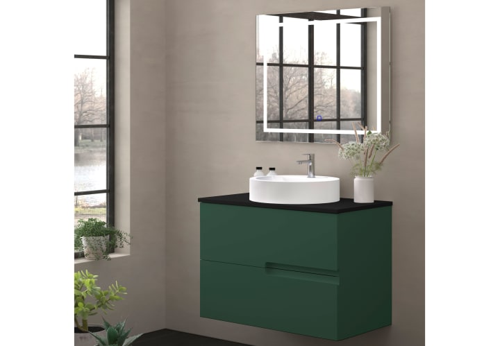 Meuble de salle de bains avec plan de toilette en pierre compacte noire Lia Bruntec principal 6