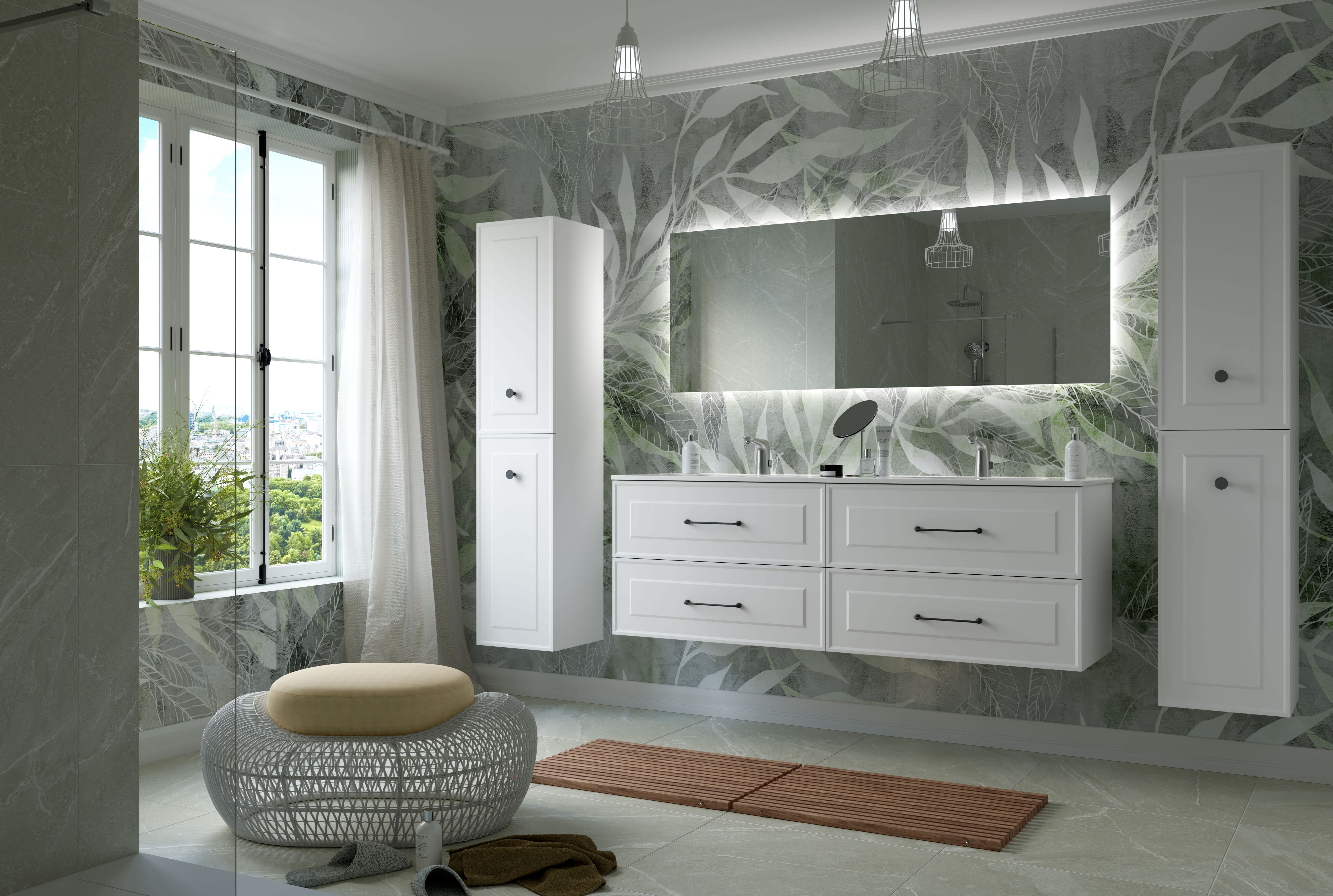 Salgar Meuble De Salle De Bain Bequia 120 Cm 100% Monté En Usine | Finition Chêne Suspendu 4 Tiroirs Fermeture Amortie Ouverture Avec Onglet | Lavabo 2 Puits Porcelaine Blanche | Marque